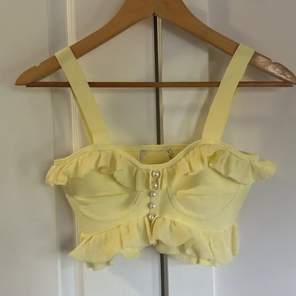 NEW SANDRO Ruffled Bandeau Top Pastel Yellow Pearl Detail | size 1 / S - Picture 8 of 10